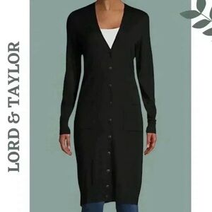 Lord & Taylor Merino Wool Longline Cardigan Button Front Gray Size Small